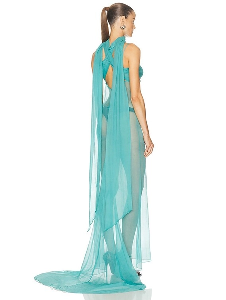 LaQuan Smith Neck Tie Gown in Turquoise | FWRD