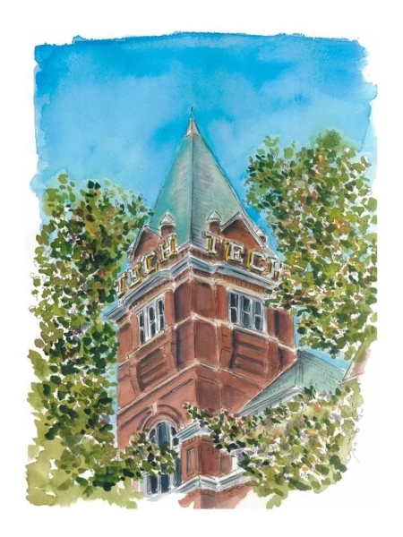 Tech Tower at Georgia Tech watercolor print