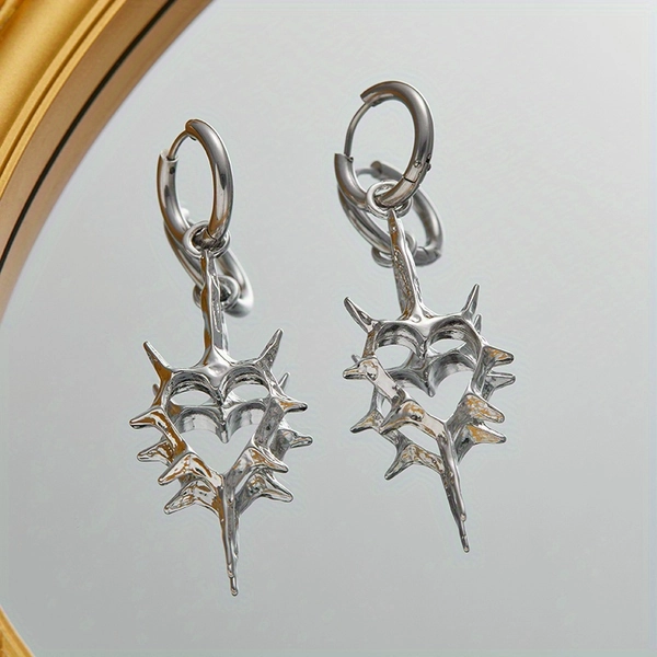 Fashionable Punk Style Simplicity Thorns Hollow Heart Pendant For Women Earrings For, Daily Clothing Jewelry Accessories