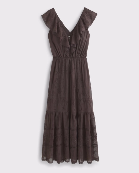 V-Neck Embroidered Tiered Maxi Dress