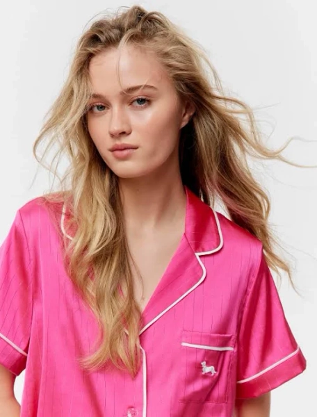 Pink Lurex Chic Satin Shortie PJ Set