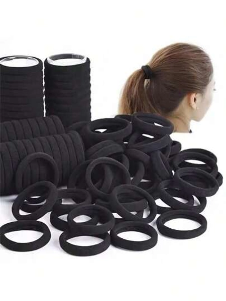 50pcs/100pcs Set Black & Colorful High Elastic Hair Ties, Simple Seamless Rubber Bands For Ponytail, Solid Color High Stretch Hair Ties For Women, Comfortable & Durable, Essential For Home & Travel