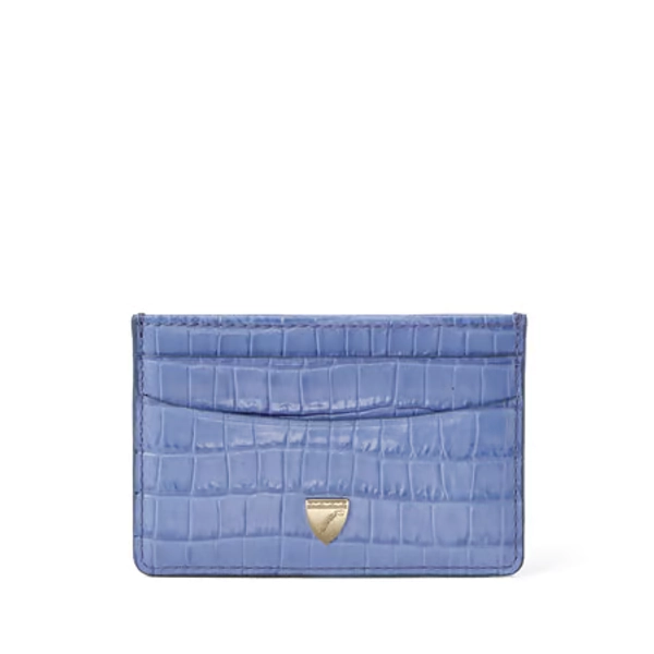 Slim Credit Card Holder in Deep Shine Capri Blue Small Croc