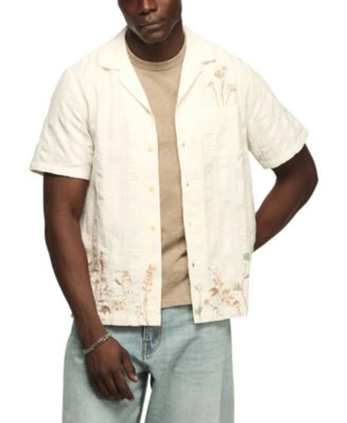 Men's Embroidered Short Sleeve Button-Up