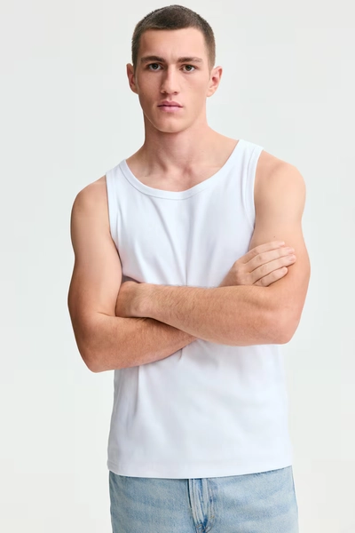 Geribde tanktop - Slim Fit - Wit