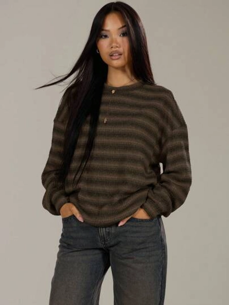 MUSERA Oversized Crew Neck Striped Jumper Spring Casual Y2k 90's Stripe Oversized Airport Fall Winter Christmas Work Office Autumn Halloween