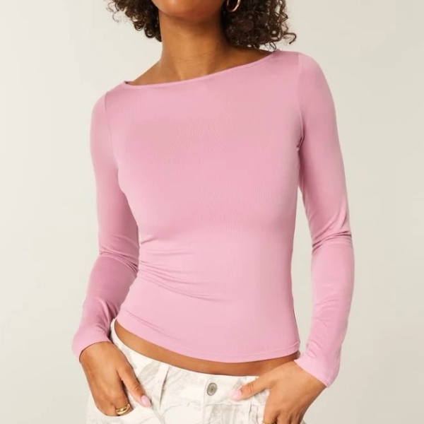 Hollister Women's Long-Sleeve Seamless Slash-Neck Top