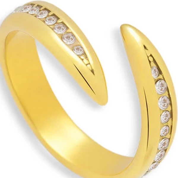 18K Gold Plated Stainless Steel Crystal Curve Wrap Ring