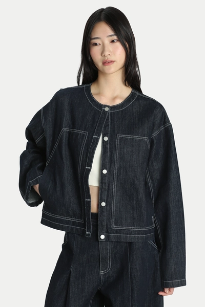 KAYLEN BOXY DENIM WORK JACKET IN DARK WASH