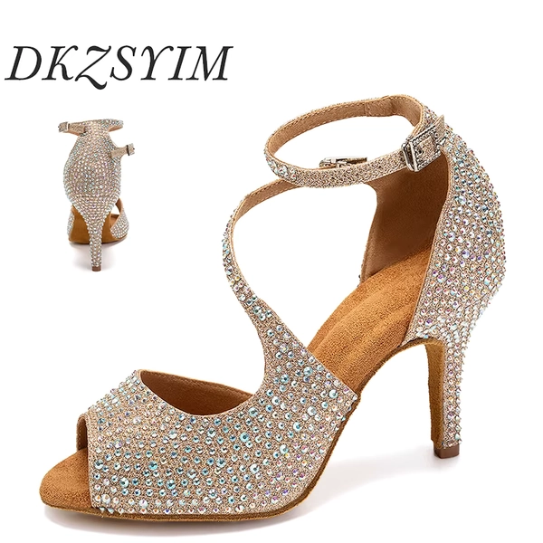 DKZSYIM Latin Dance Shoes For Women Ballroom Tango Rhinestones Dancing Shoes High Heels Black/Silver/Gold Women's Wedding Shoes - AliExpress 201768104