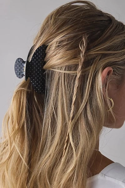 Printed Polka Dot Claw Clip in Black, Women's at Urban Outfitters