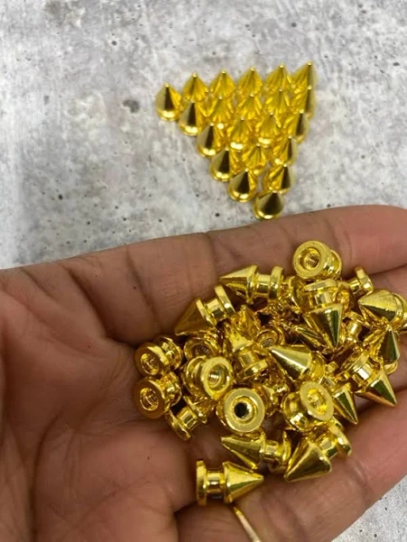 New Spikes, 12mm, 100-pcs, Spikes w/Screws, Small Cone Spikes & Studs, Metallic Screw-Back for DIY Punk, Leather, Bags, and Apparel