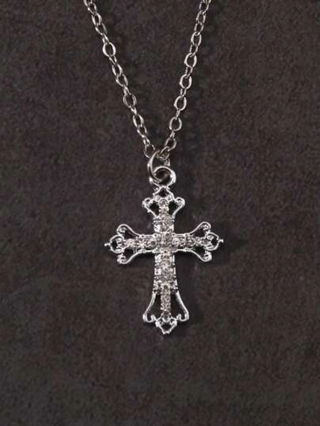 ROMWE Goth 1pc Glamorous Titanium Alloy Cross Charm Necklace For Women For Dating Gift