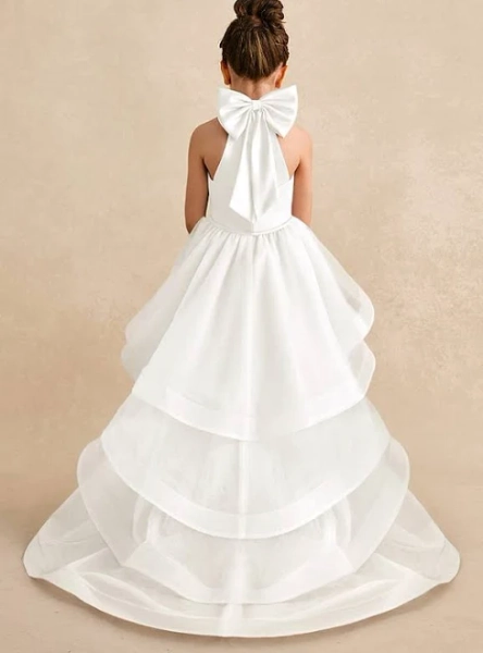 Azazie A-Line Halter Chapel Train Tulle Flower Girl Dress