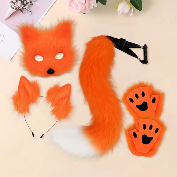4pcs realistic fox costume set mask plush tail detachable - Temu