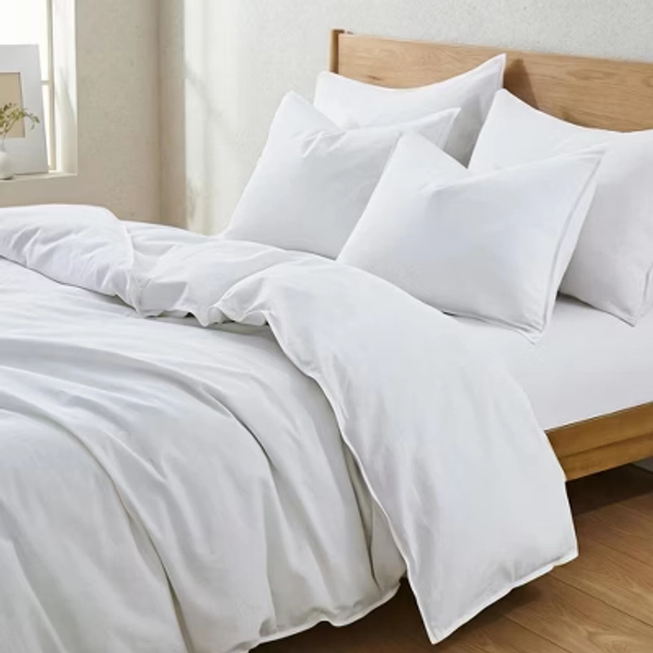Peace Nest Classic Linen Cotton Bedding Set, Woven 55% Linen 45% Cotton Duvet Cover and Pillow Shams, Soft & Breathable, White, King