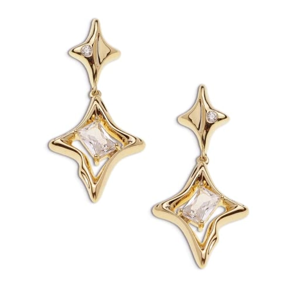 Sonateomber Gold Star Drop Dangle Earrings for Women Unique Sparkly Cubic Zirconia Rhinestone 4 Pointed Stars Dangling Hypoallergenic Stud Fashion Prom Jewelry Gift