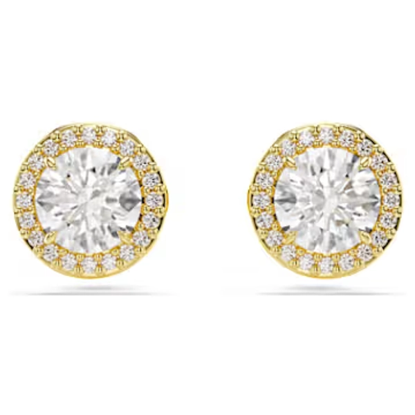 Una Angelic stud earrings, Round cut, Gold tone, Gold-tone plated