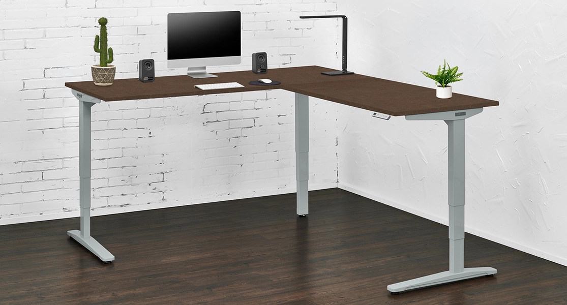 UPLIFT L-Shaped Custom Laminate Standing Desk, 3-Leg