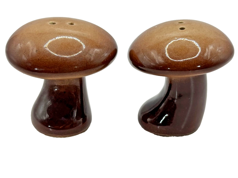Pair of Mid Century Retro Modern Kitchen Salt and Pepper Shakers Mushrooms