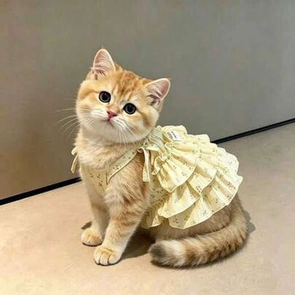 1pc Summer Floral Camisole Cat Dress, Multi-Layer Ruffle Princess Style Kitten Outfit, Anti-Shedding Outdoor Wear, Suitable For Companion Cats And Golden British Shorthair Kittens - Size S