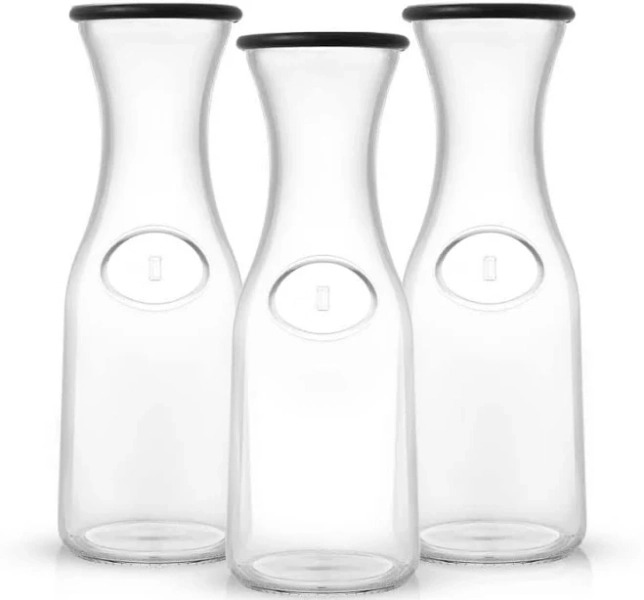 JoyJolt Hali Glass Carafe Bottle Pitcher with 6 Lids