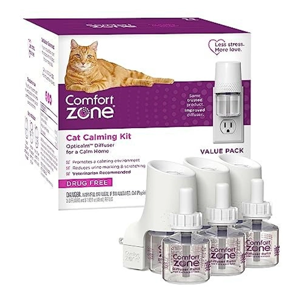 COMFORT ZONE Value Kit: 3 Cat Calming Diffusers & 6 Refills; Cat Pheromones Help Anxiety; Reduce Stress, Urine Marking, Scratching