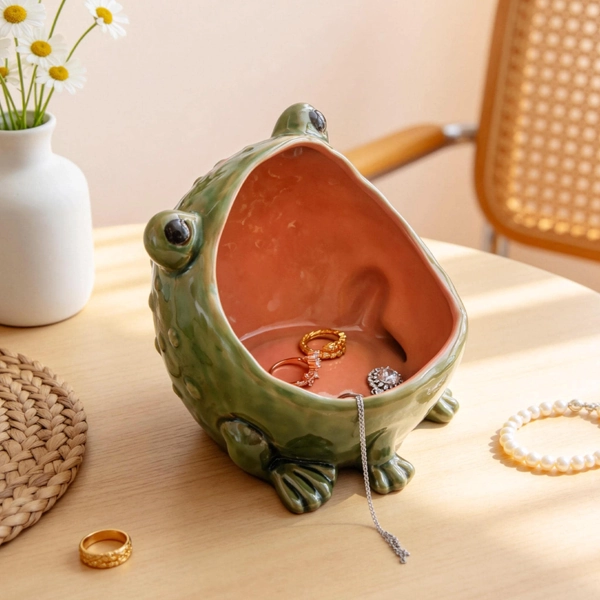Original Design Frog Jewelry Dish, Cute Ring Holder Bowl,Big Mouth Toad Ring Holder, Cute Frog Desk Decor, Catchall Key Bowl, Gift for Her