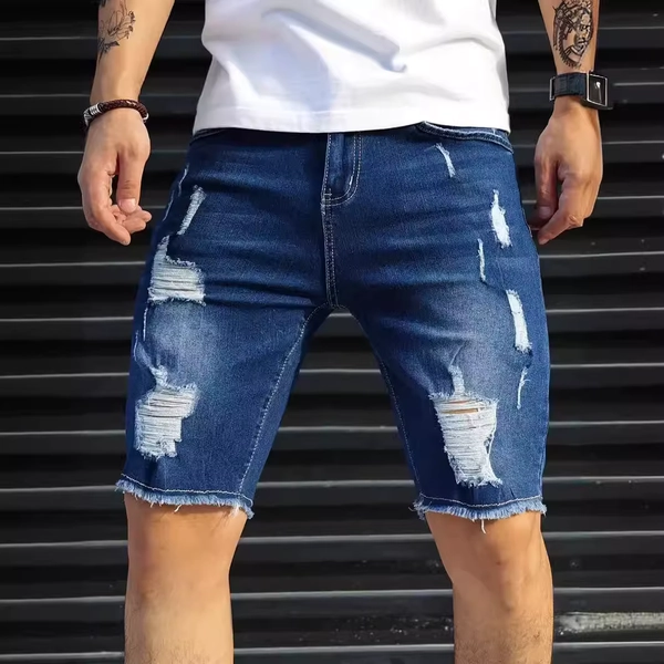 Summer Ripped Jeans Men Stretch Denim Shorts Male Short Jeans Slim Straight Shorts Fashion Black Jeans Man Clothes Streetwear