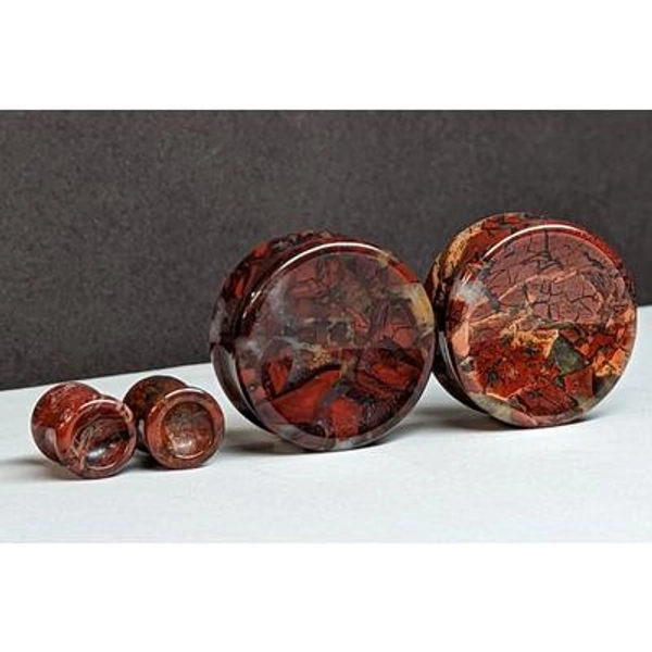 Concave Red Brecciated Jasper Stone Plugs