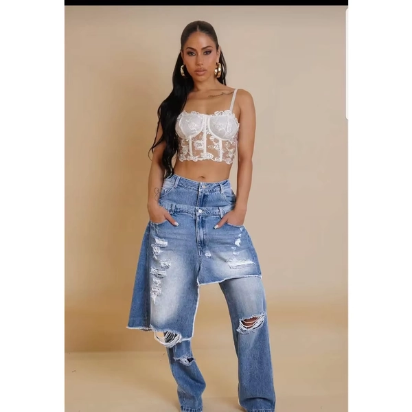 Hip Hop Ripped Jeans Cargo Pants Sexy Women High Waist Elegant Streetwear Denim Straight Trousers - AliExpress 200000345