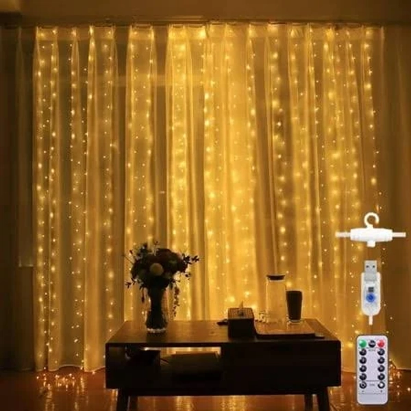 300 LED Window Curtain Fairy String Lights 8 Lighting Modes Remote Control Party Wedding Home Wall Decorations Warm