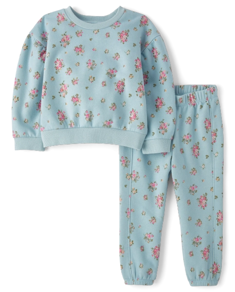 Toddler Girls Print Fleece 2-Piece Outfit Set - DUSKY BLUE CL