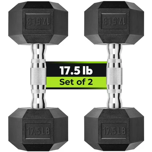 Hex Dumbbell Rubber Encased Dumbbell Strength Training Hex Dumbbell, Hand Weight For Workout & Exercise/Pair of 17.5LB