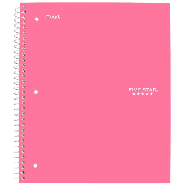 Five Star® 3 Subject 300pg Notebook 11" Pink