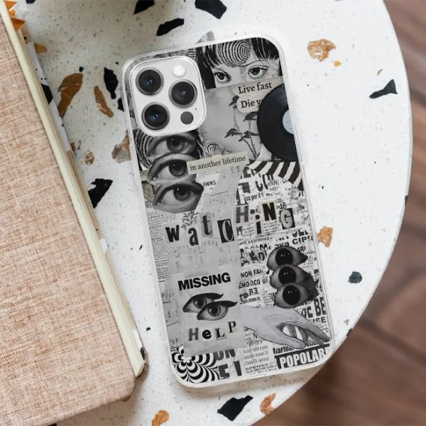 Weird Grunge Moodboard MagSafe Phone Case, Newspaper Collage Cover, Gothic iPhone 17 16 Samsung