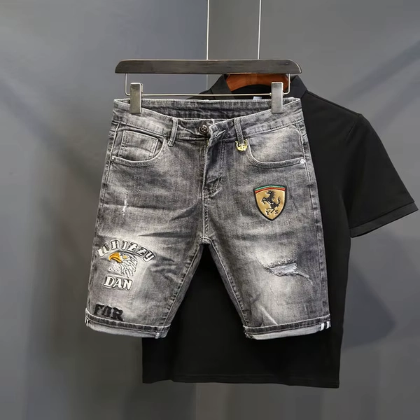 Fashion Trendy Summer Korean Luxury Clothing Cowboy Streetwear Casual Denim Knee Length Stretch embroidered Shorts for Men - AliExpress 200000343