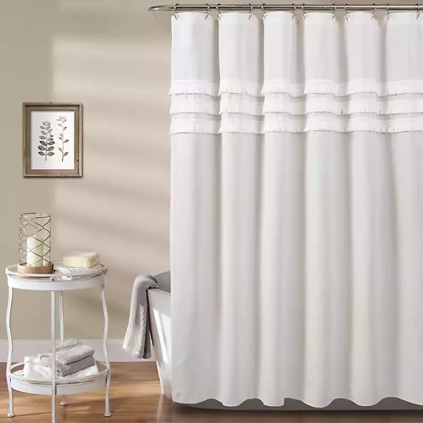White Ciel Tassel Shower Curtain | Kirklands Home