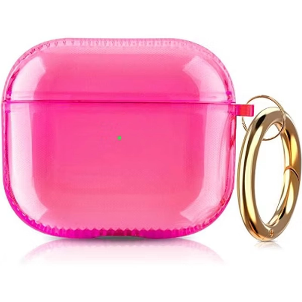Worryfree Gadgets Case Compatible with Apple AirPods 3 Case Gen 3 Clear Protective TPU Cover Skin Wireless Charging with Carabiner - Pink