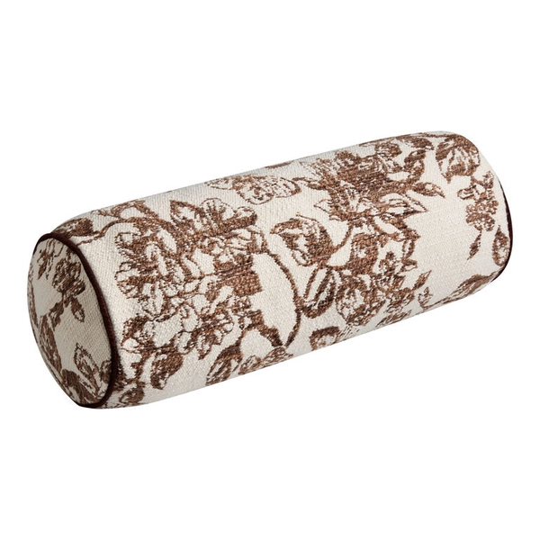 Cream and Brown Jacquard Floral Bolster Pillow