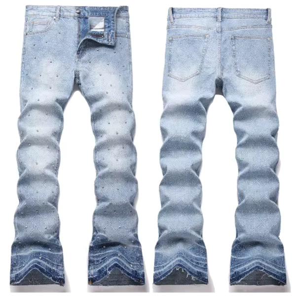 Denim Flare Pants Men Jeans Rhinestones Distressed Mid Waist Vintage Denims Male Washed Trousers Boot Cut 2026 Streetwear - AliExpress 200000343