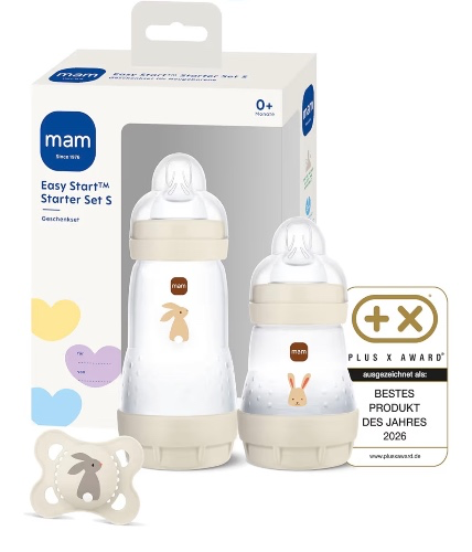 MAM Easy Start Anti-Colic Starter Set S, 0+ Mon, Baby First Equipment, 94% Acceptance & 96% Midwife Recommendation, Less Colic, 2 Baby Bottles Including Size 1 Teat and Original Dummy, Beige : Amazon.de: Baby Products