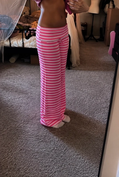 Y2K Pink Striped Fold Over Pants Size Medium Clean Girl Coquette