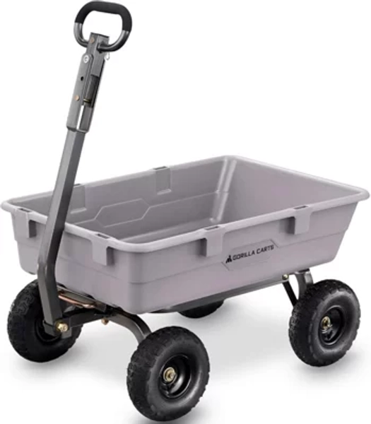 Gorilla Carts Poly Garden Dump Cart With Steel Frame Rust-Proof Poly Bed And 10-Inch Pneumatic Tires, 800 Lb, Gray