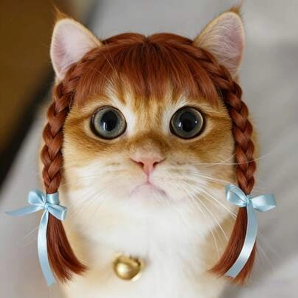 Internet Celebrity Cat Double Ponytail Wig Headpiece, Cute And Soft Braided Hair Accessory, Funny Accessory For Pet Photography UMVT