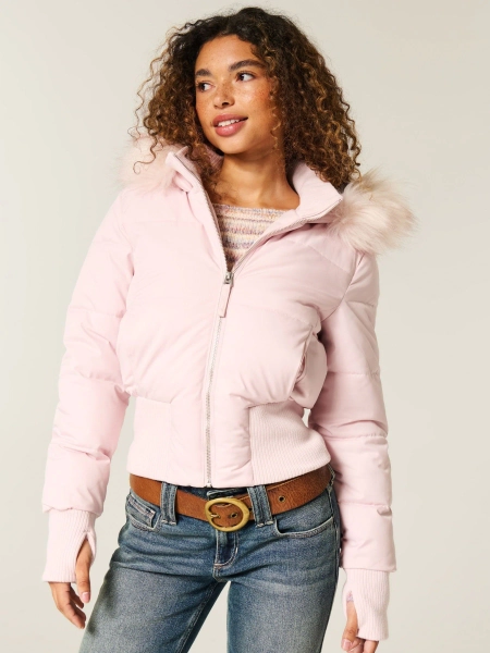 Hollister Bomber Coat With Faux Fur Hood