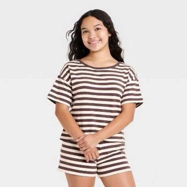 Girls' Boatneck Striped Short Sleeve set