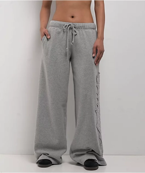 Empyre Jemma Applique Grey Oversized Wide Leg Sweatpants
