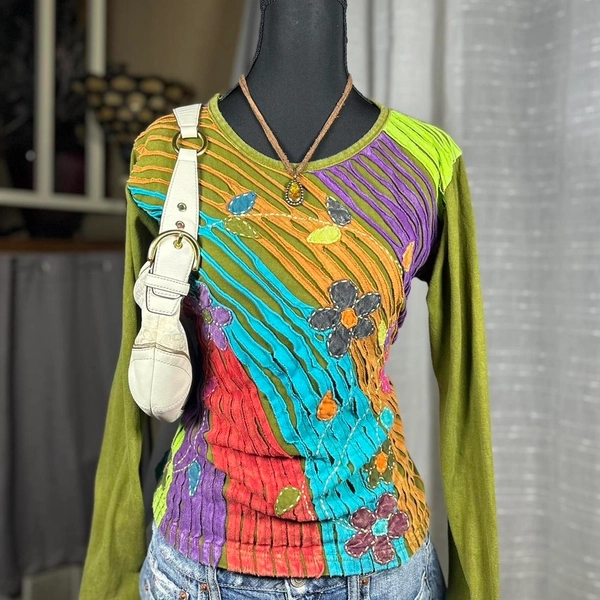 vintage y2k boho razor patchwork colorful longsleeve...