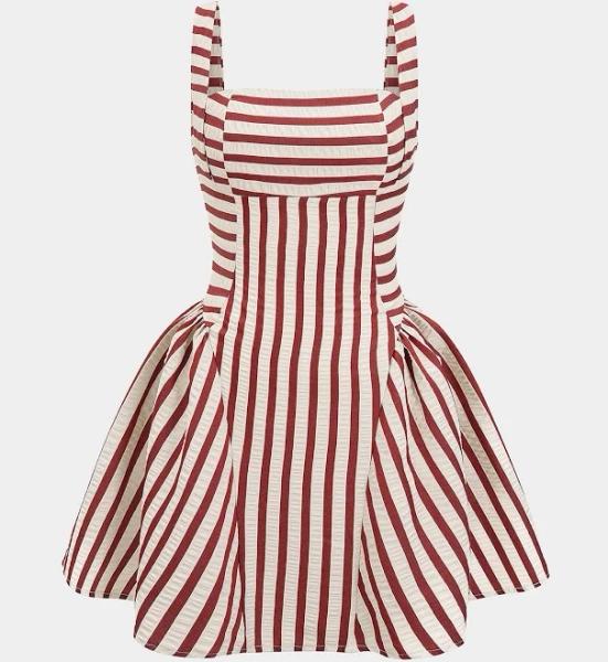 Micas Women's Fitted Square Neck Ruched Stripe Mini Dress
